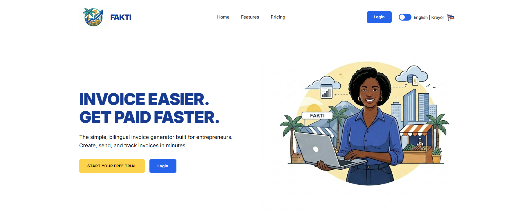 Fakti invoice generator landing page