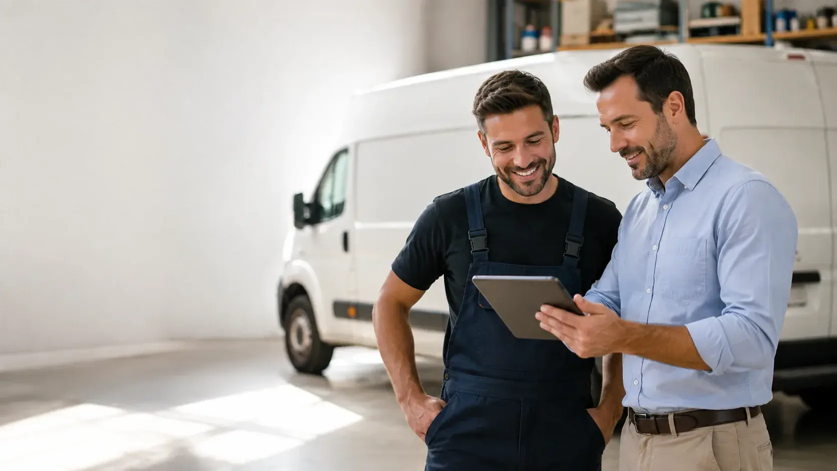 Local service vehicle and technician representing hands-on small business support
